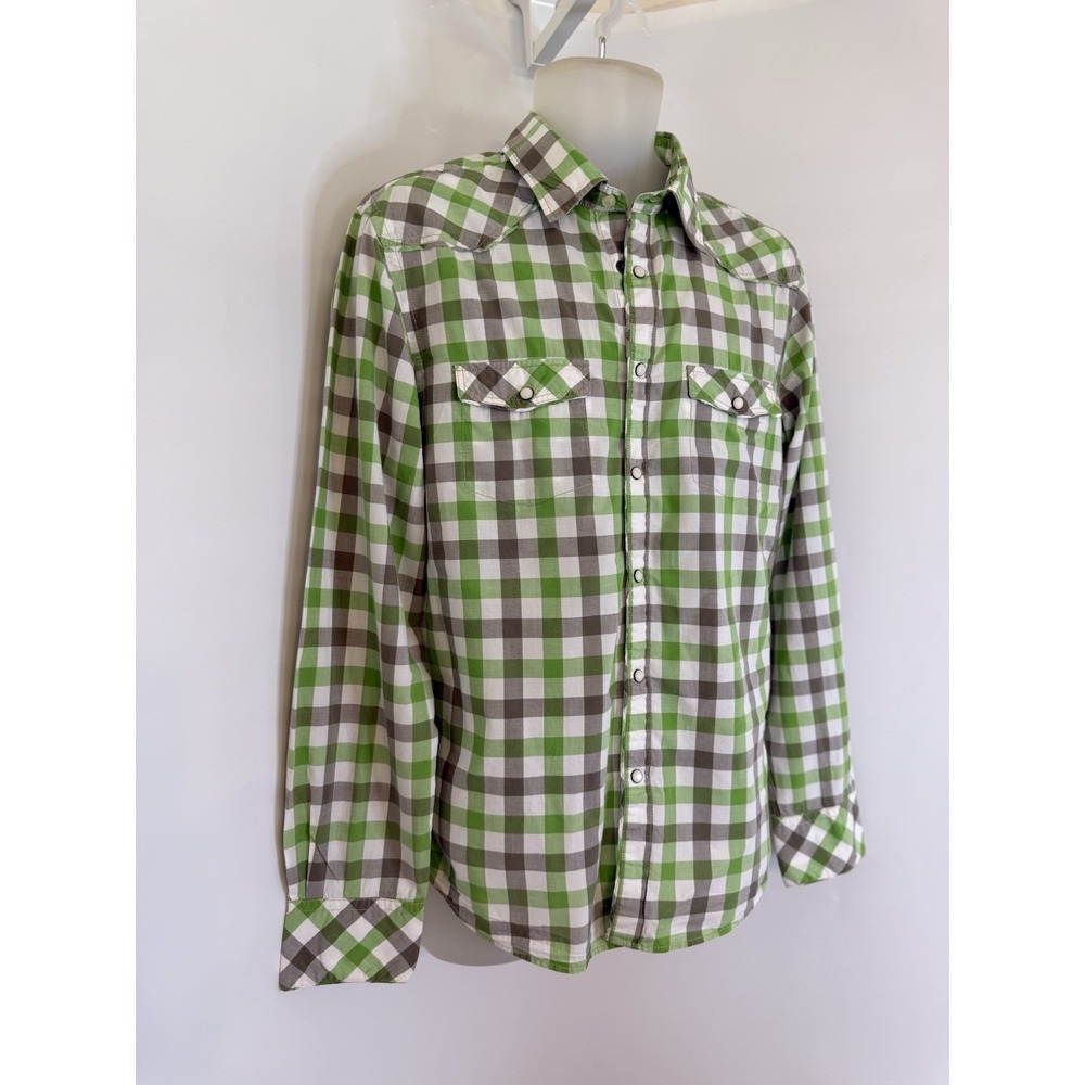 Jachs Just A Cheap Shirt Mens Button Green Plaid‎ Snap Pearl Button XL Chest 44"